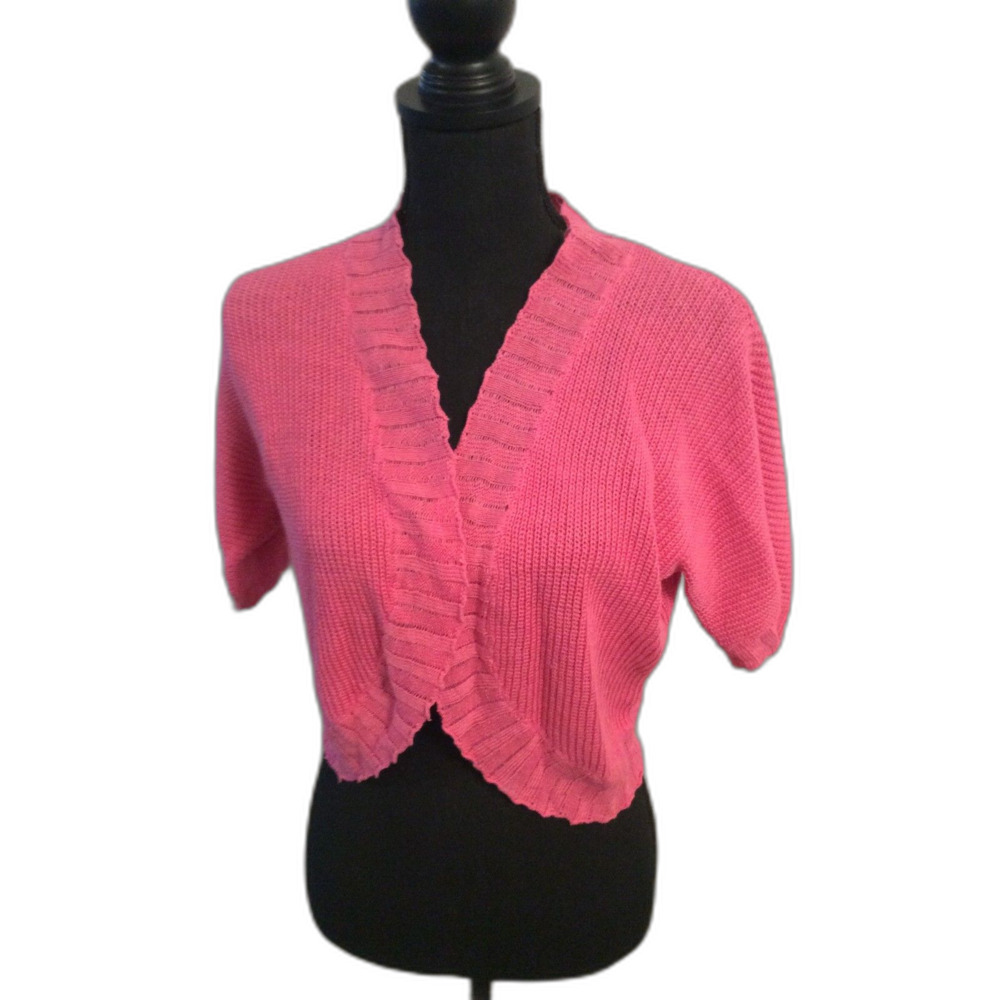Lauren Ralph Lauren Small Pink Shrug Crochet Knit Short Sleeve Linen Mix